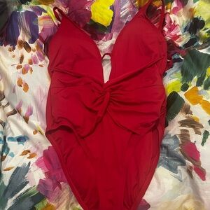 La Blanca Red One Piece Keyhole Plunge Swimsuit